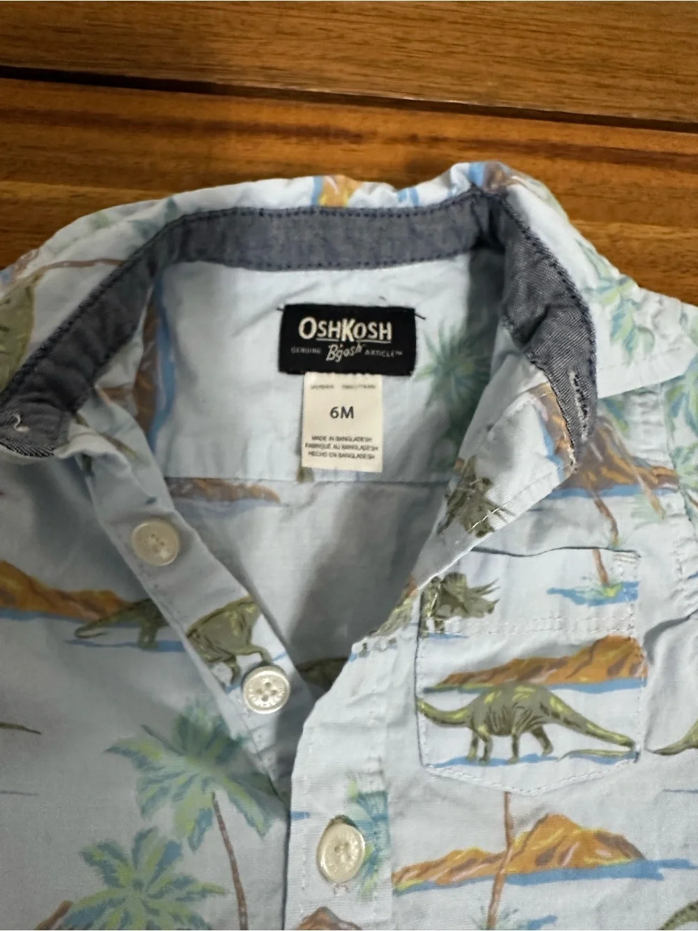 Oshkosh dinosaur collared onesie size 6m
